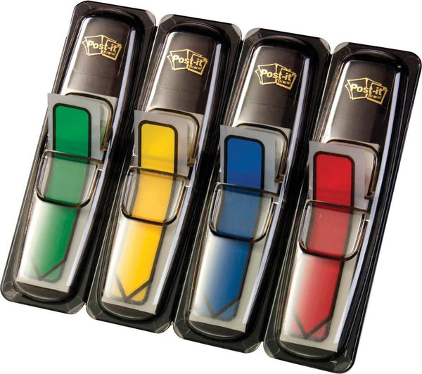 Post-it â® index pijltjes, standaard set, rood, blauw, geel, groen, 12 x 43 mm, 24 tabs kleur dispenser