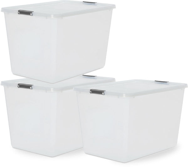Iris storage opbergbox met clips - 60l - xxl opslag - stapelbaar -kunststof - transparant grijs - set van 3