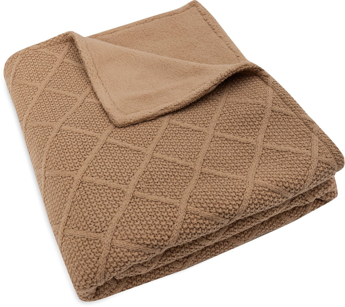 Jollein - deken ledikant 100x150cm - dekentje baby - check knit biscuit teddy fleece