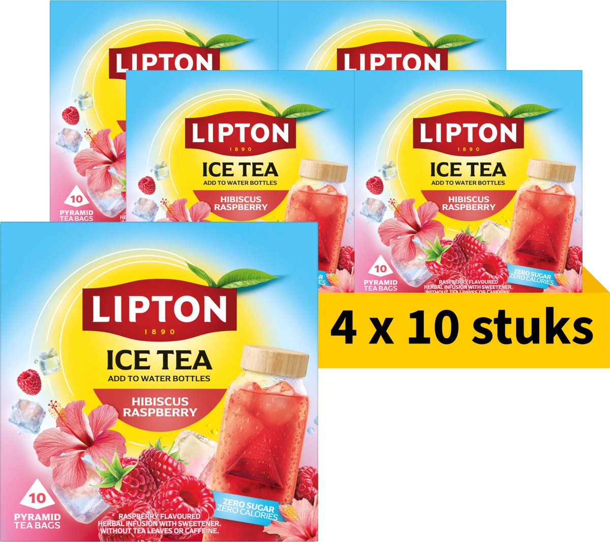 Lipton ice tea hibiscus raspberry - 40 piramide theezakjes - framboos hibiscus thee - 4 x 10 zakjes - voordeelverpakking