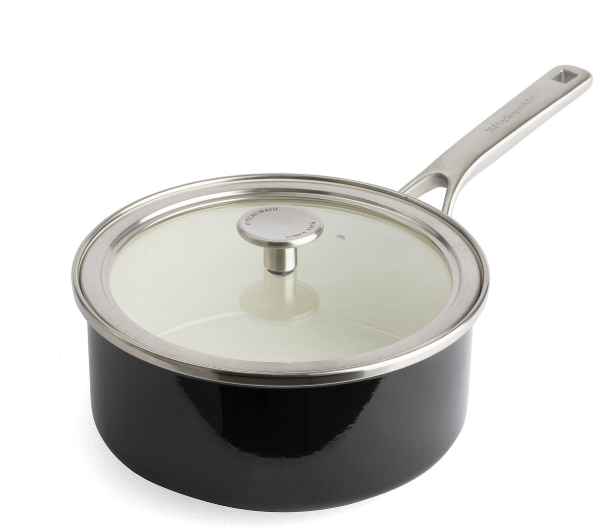 Kitchenaid steel core enamel steelpan 20cm 2,4l - onyx zwart - inductie - pfas-vrij