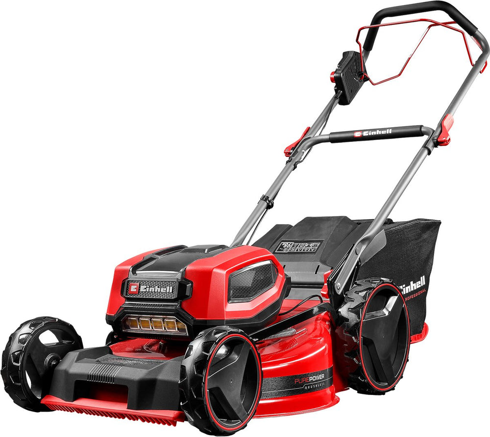 Einhell professional accu grasmaaier gp-cm 36 52 s bl li kit - power x-change - 36 v li-ion - maaibreedte: 52 cm - aanbevolen gazonoppervlakte: tot 1200 m² - 65 l opvangzak - maaihoogte: 25-80 mm - incl. 4x 5.2 ah accu en 2x duo-lader