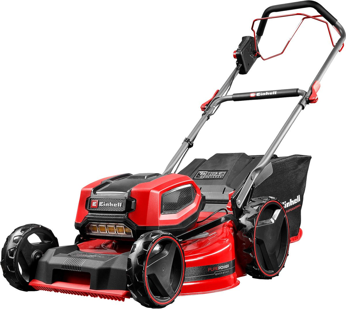 Einhell professional accu grasmaaier gp-cm 36 52 s bl li kit - power x-change - 36 v li-ion - maaibreedte: 52 cm - aanbevolen gazonoppervlakte: tot 1200 m² - 65 l opvangzak - maaihoogte: 25-80 mm - incl. 4x 5.2 ah accu en 2x duo-lader