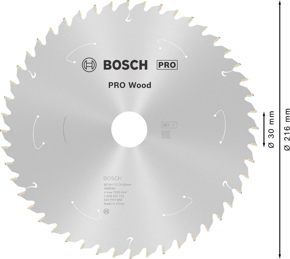 Bosch professional pro wood - cirkelzaagblad - cordless cirkelzaagblad, 216 x 1,7 x 30 mm, t48