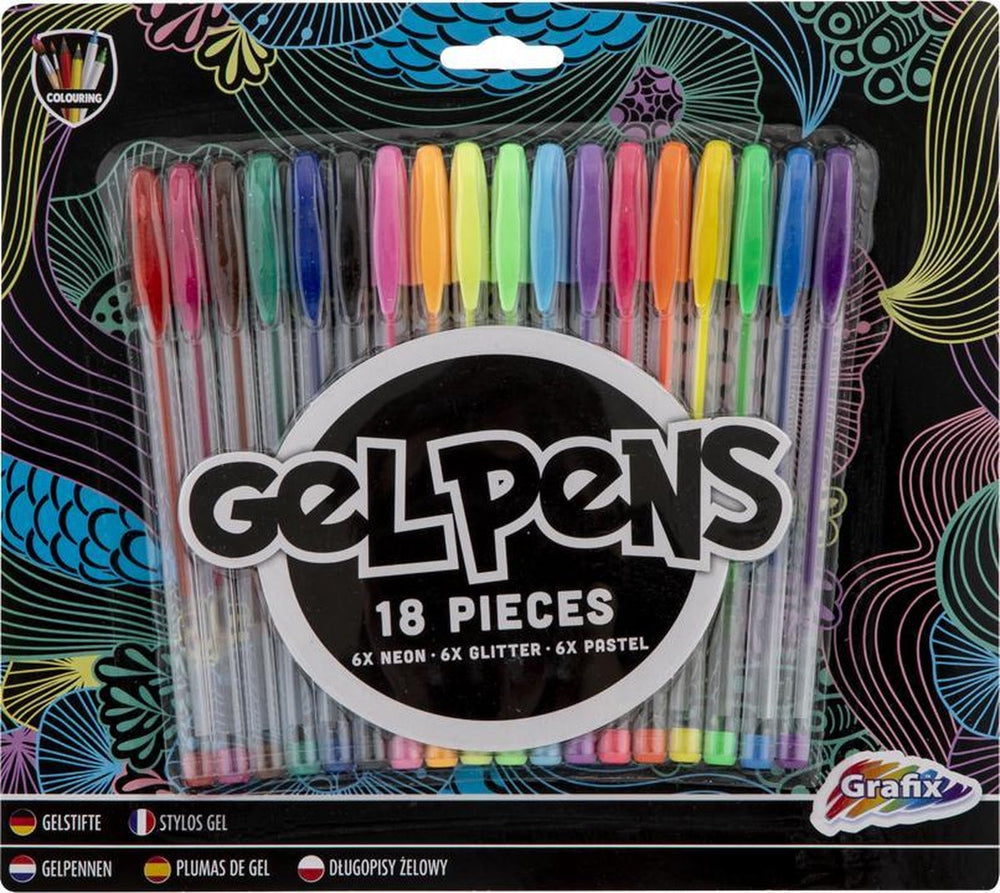 Grafix gelpennenset neon glitter pastel, 18dlg.