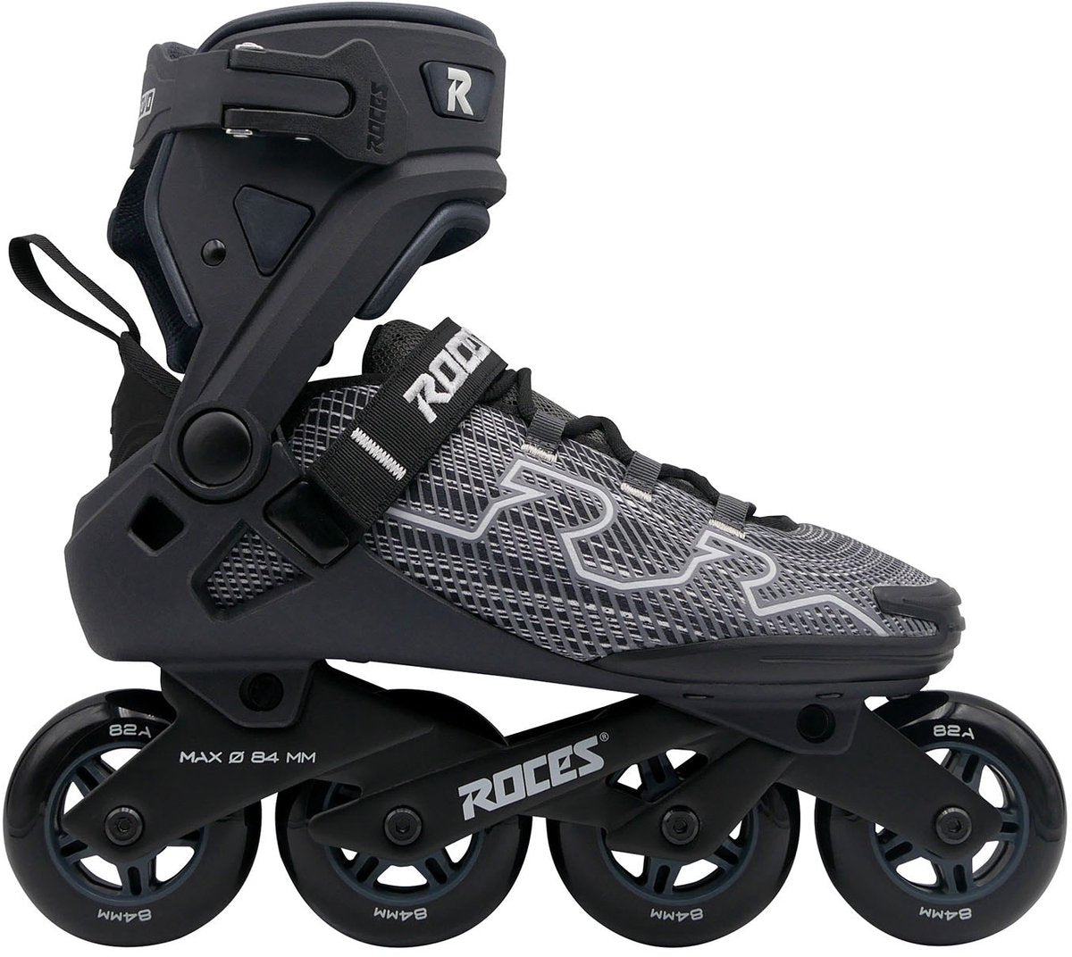 Roces r-evo 84 skeelers - 84mm - softboot - extra comfort stabiliteit - heel lock easy entry - abec-7 - fitness inline skates - heren dames - zwart antraciet - maat 41