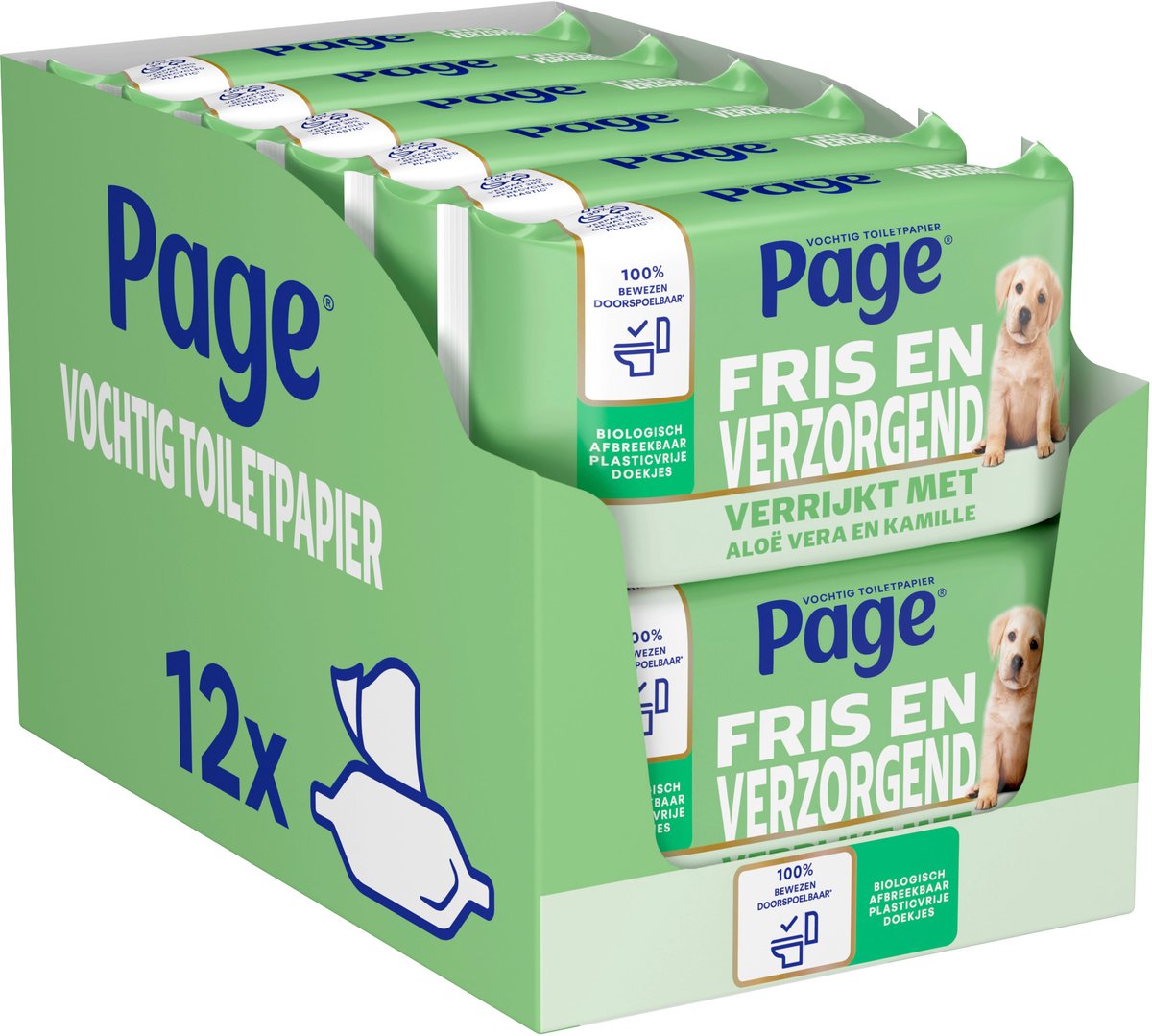 Page ® vochtig toiletpapier - fris en verzorgend (aloë vera) - met aloë vera en kamille - 456 velletjes - 12 x 38 stuks