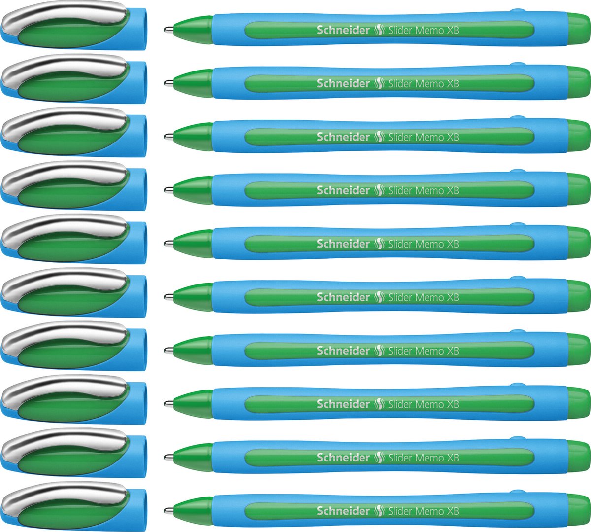 Schneider schrijfwaren schneider balpen - slider memo - xb - 1,4mm - groen - 10 stuks - s-150204-10
