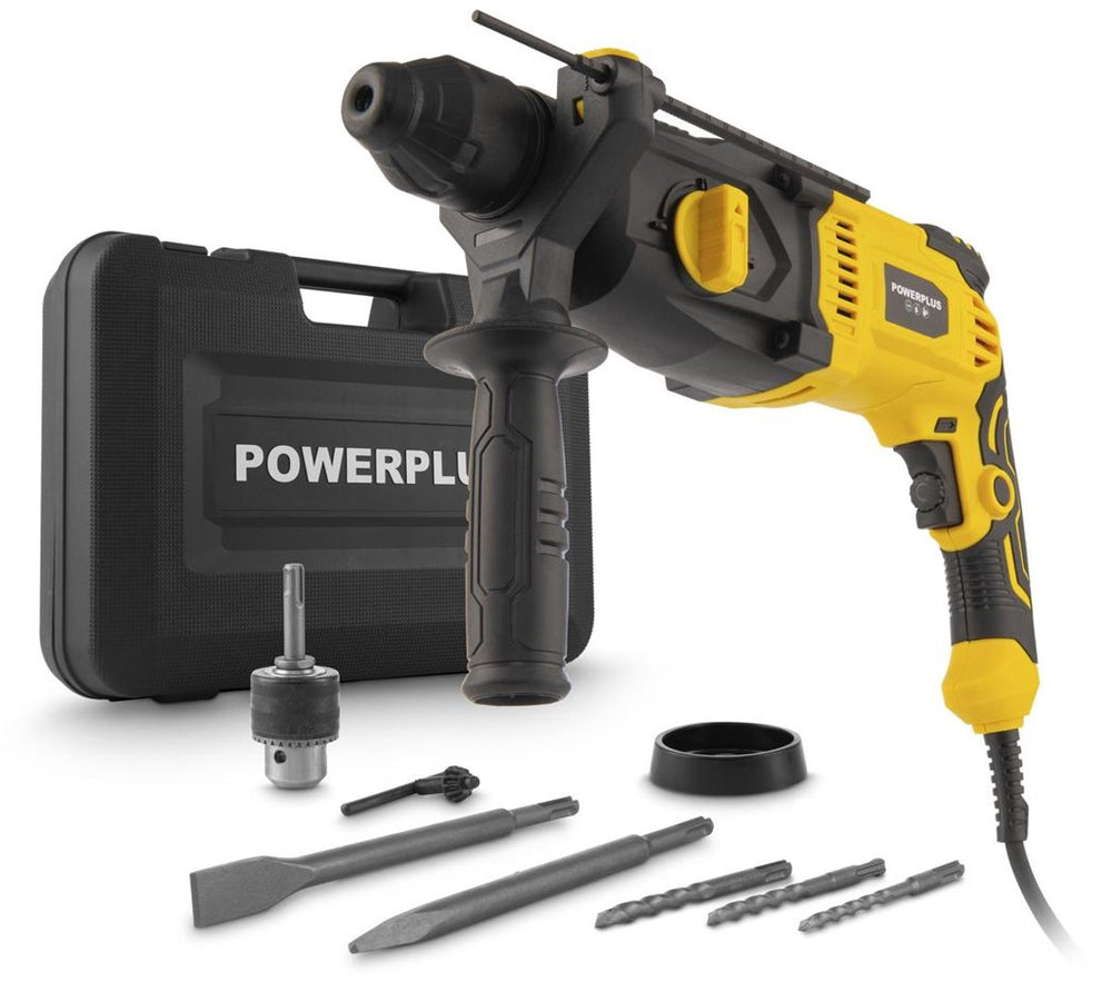 Powerplus elektrische breekhamer powx11700 - 1050 w vermogen en 3.5 joule slagkracht - 5100 slagen per minuut - puntbeitels en boren inbegrepen - sds plus