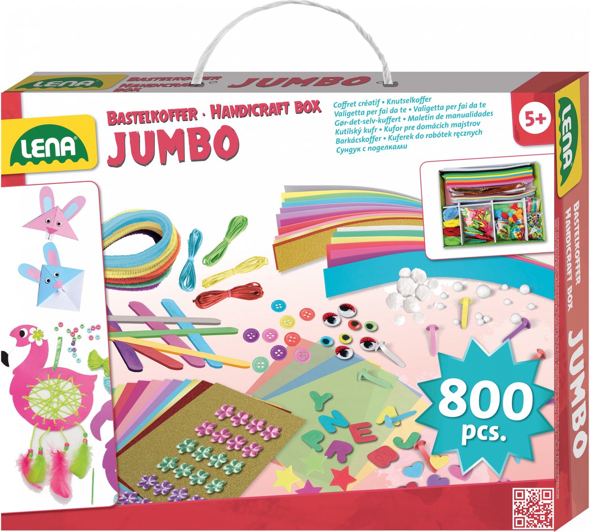 Lena knutselkoffer jumbo roze - 800 onderdelen voor creatief knutselplezier - 5+ jaar