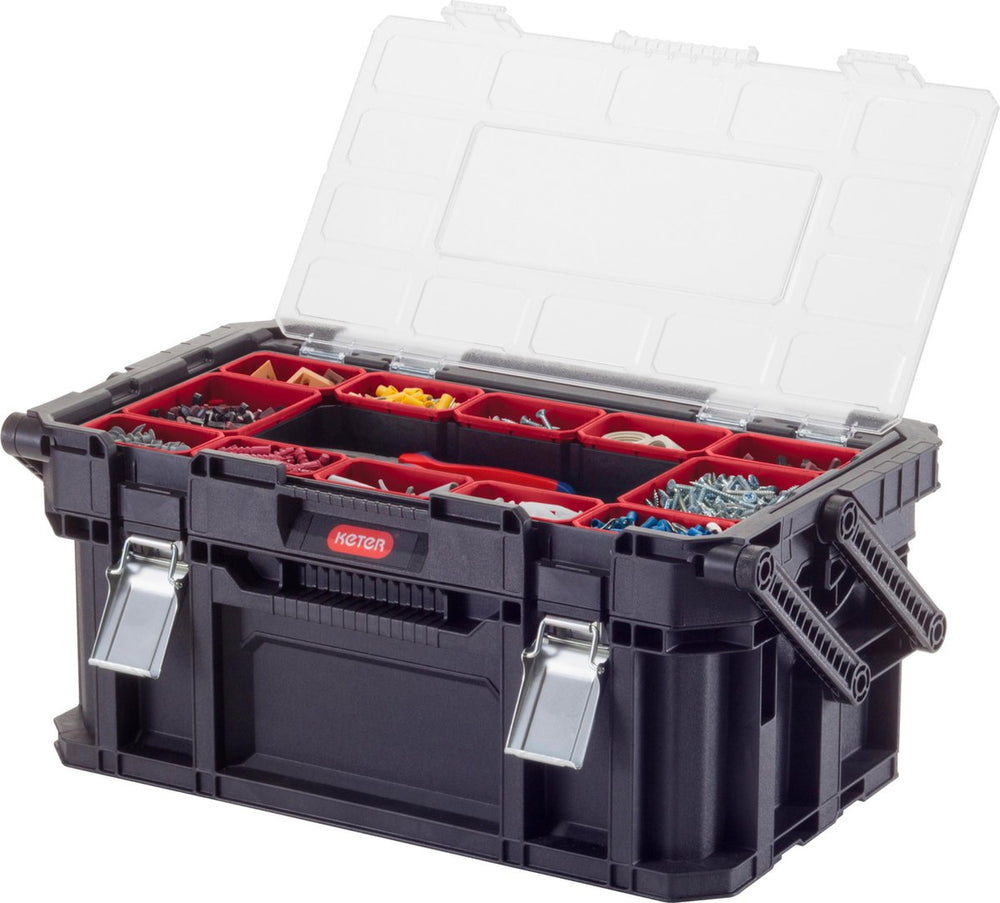 Keter connect cantilever toolbox gereedschapskoffer - 26l - 56,5x31,7x25,1cm - zwart