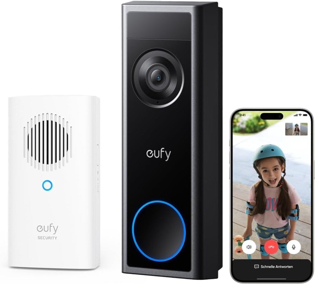 Eufy security draadloze deurbel met camera c31 chime, 2k fhd, twee stroomopties, live-videogesprek, eenvoudige montage, snel verwisselbare accu, 24 7 opname, zonder abo-kosten
