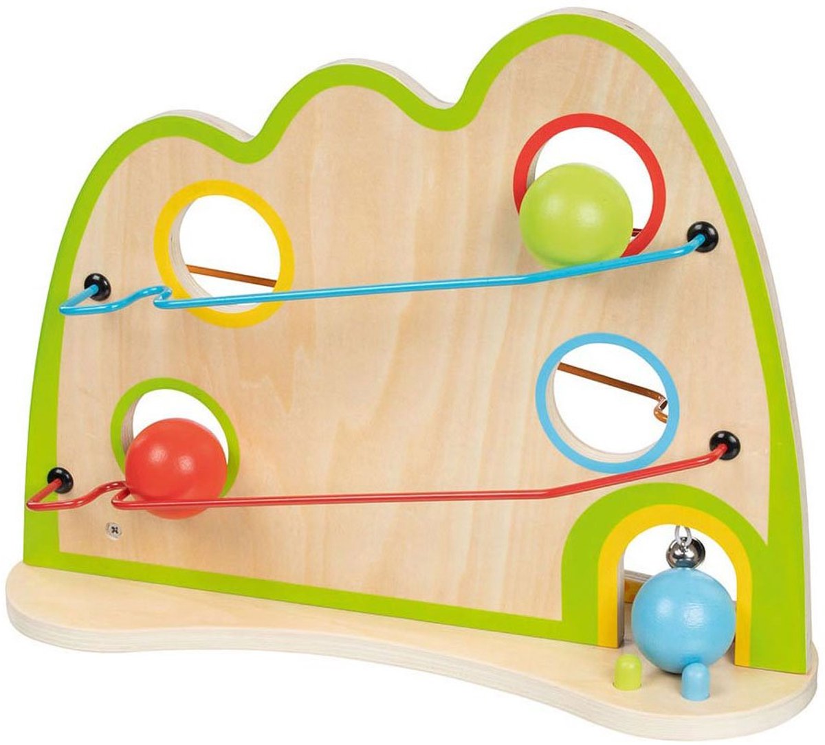 Goki ball track 38.5x12x29cm, double-sided, with bell, wood, 2+