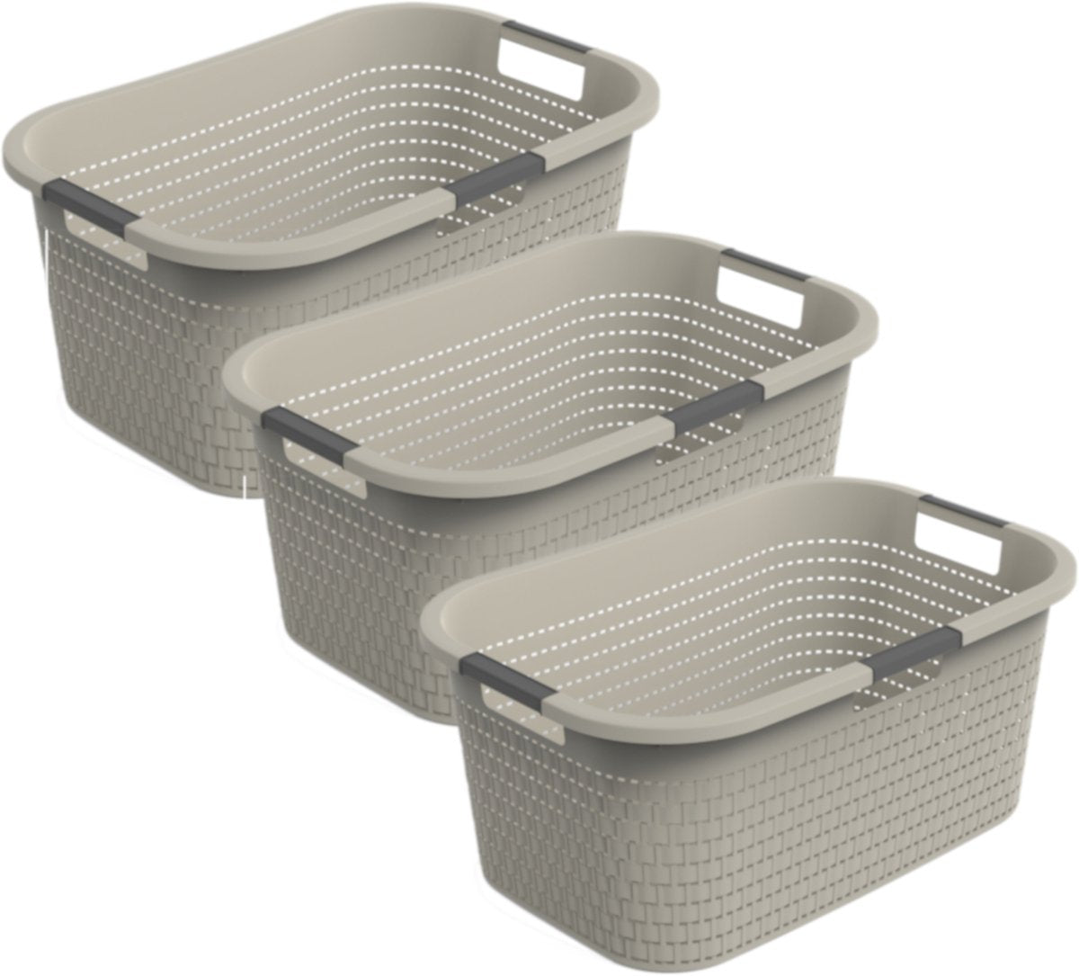 Rotho country - 3-delige set wasmand 40 l - kunststof- bpa-vrij - beige