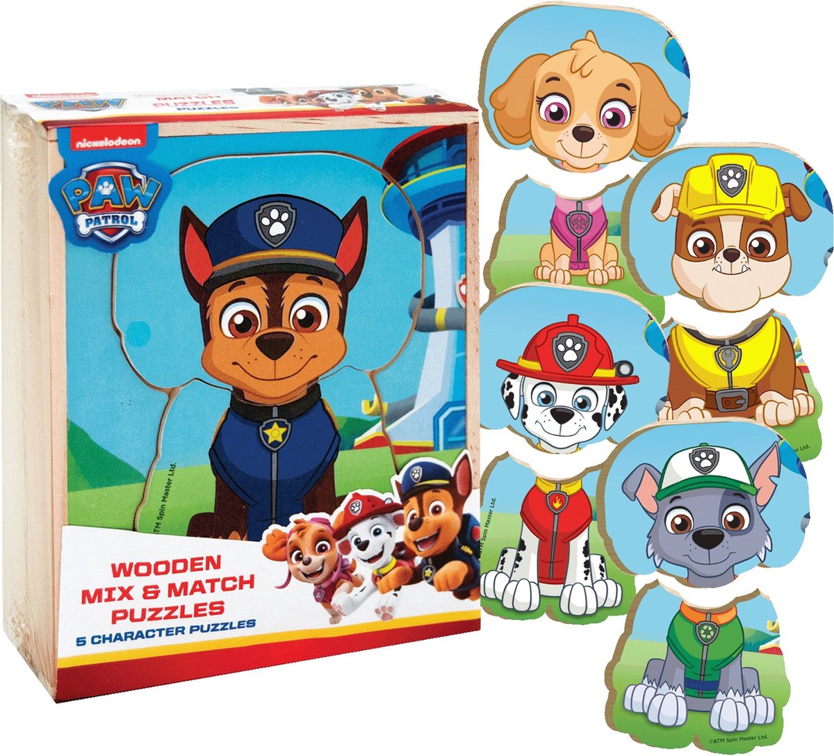 Merkloos sans marque paw patrol houten puzzel - mix match