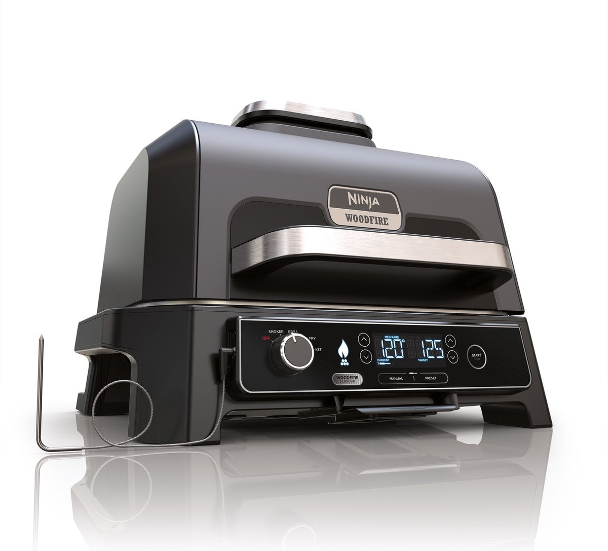 Ninja woodfire pro xl - 4-in-1 elektrische smart bbq grill en smoker - inclusief digitale braadthermometer - og850eu