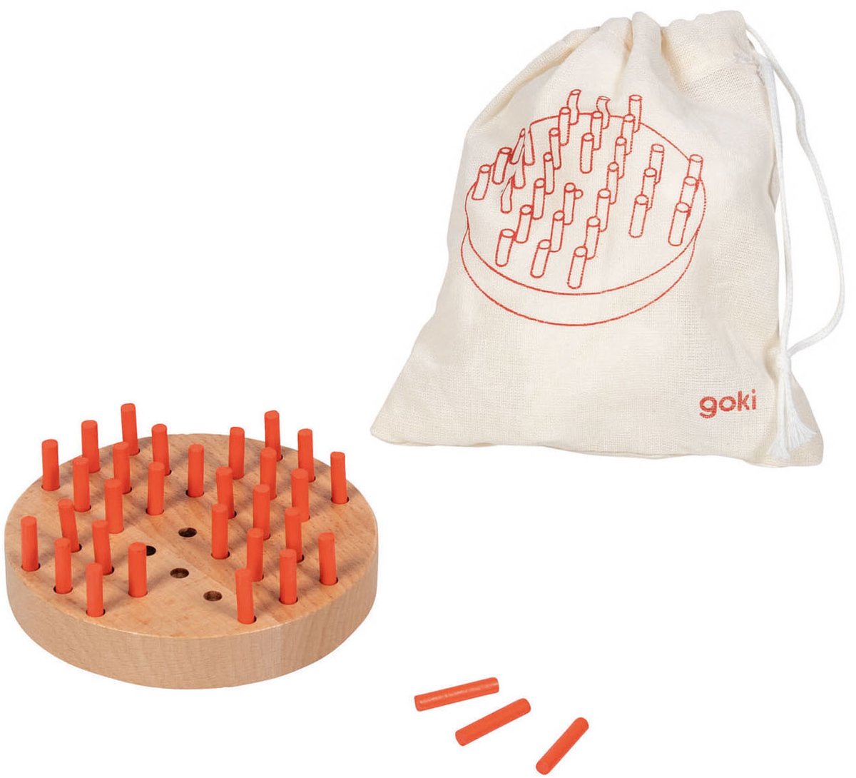 Goki houten solitaire spel in katoenen opbergzakje