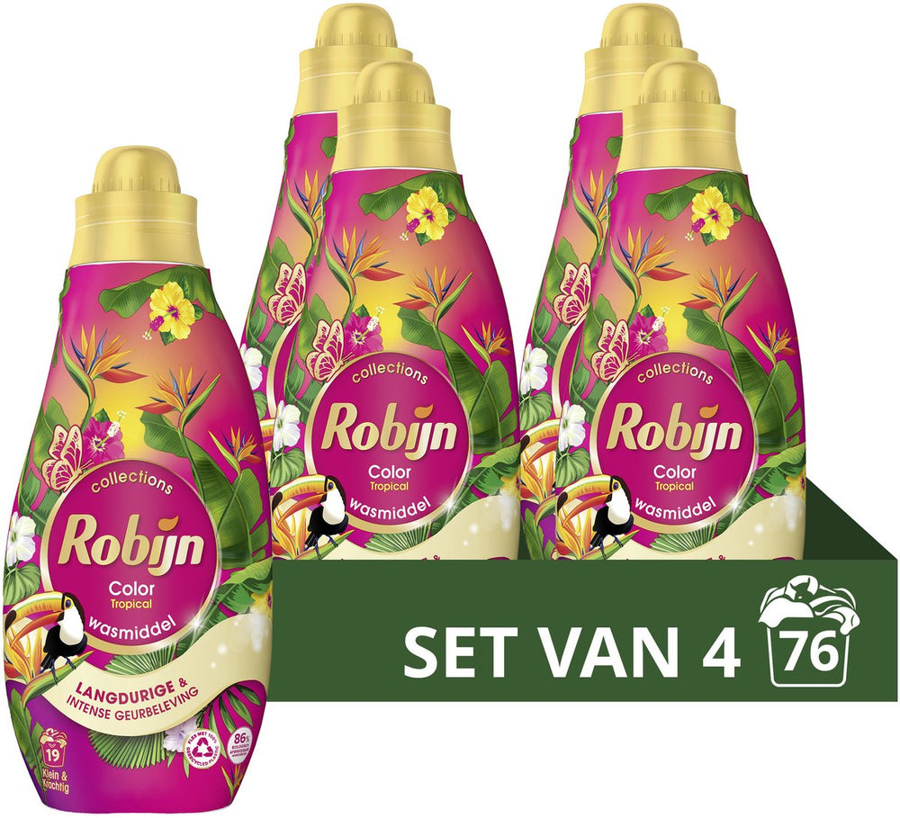 Robijn - vloeibaar wasmiddel - klein krachtig - tropical - 4 flessen - 76 wasbeurten - voordeelverpakking