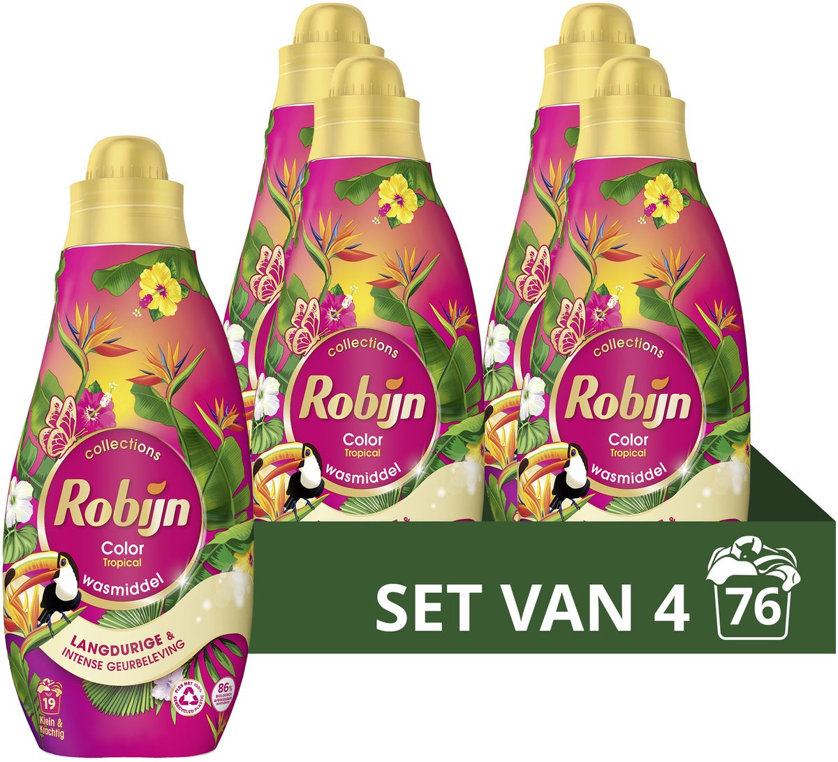 Robijn - vloeibaar wasmiddel - klein krachtig - tropical - 4 flessen - 76 wasbeurten - voordeelverpakking
