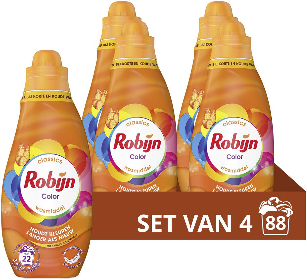 Robijn - vloeibaar wasmiddel - klein krachtig - color - 4 flessen - 88 wasbeurten - voordeelverpakking