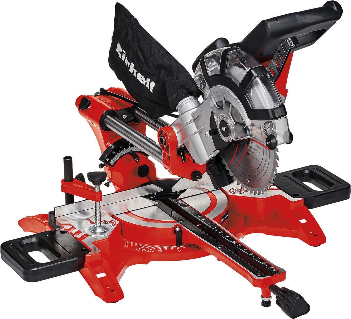 Einhell elektrische radiaal afkort- verstekzaag tc-sm 2131 2 dual - 1800w - ø210 mm - zaagkop kantelbaar naar links en rechts - met laser - incl. 48 tands zaagblad