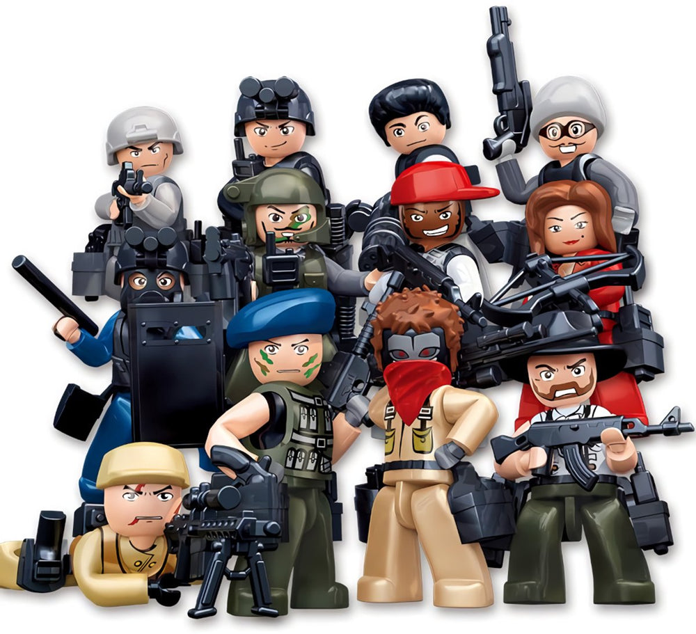 Sluban m38-b0583 minifigures police agenten en boeven serie | 1 van de 12 willekeurige speelgoed verzamelfiguren | leger soldaten met wapensets | action figure poppetjes in polybag