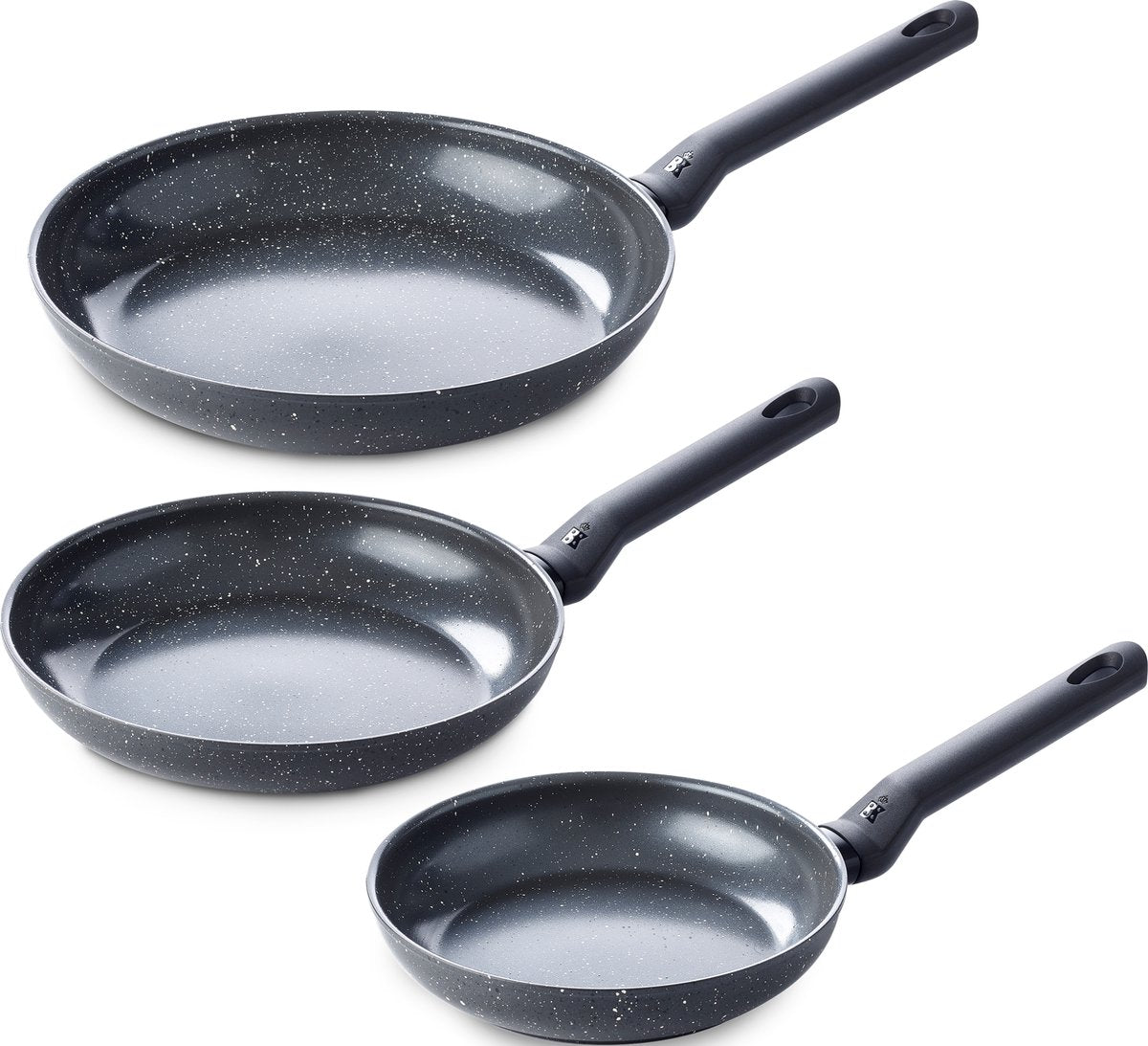 Bk universe koekenpannenset 3-delig - 20 24 28cm - pfas-vrije antikleeflaag - pannenset inductie - keramische pan - ovenbestendig tot 160°c - koudgreep - zwart graniet