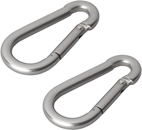Proplus set van 2 karabijnhaken 8 x 80 mm – voor bevestigen ophangen en vastzetten – veersluiting – chroom