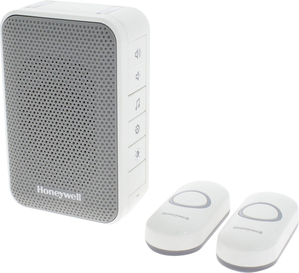 Honeywell dc313nfb - draadloze deurbelset met 2 deurdrukkers - wit