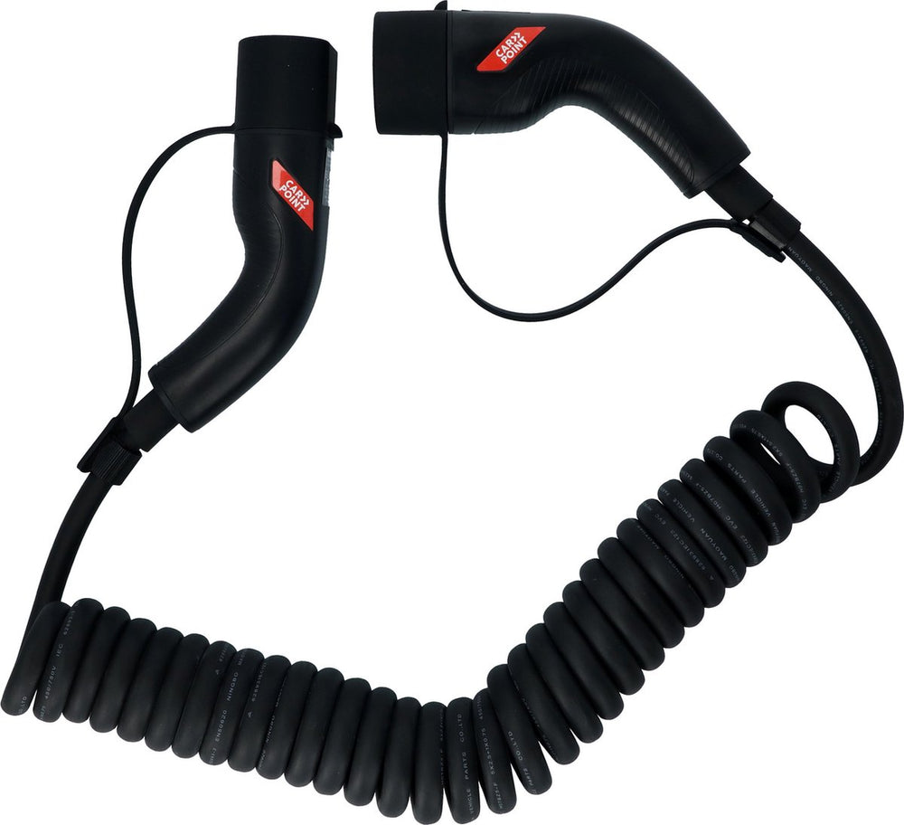 Carpoint spiraal laadkabel elektrische auto type2>2 32a 3ph 6 meter