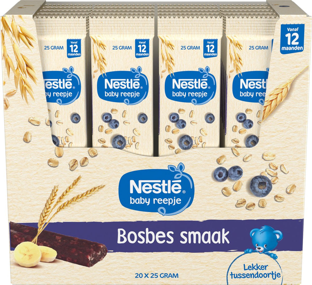 Nestlé baby fruitreep bosbes - tussendoortje - met fruit granen - babyvoeding 12+ maanden - 20 repen