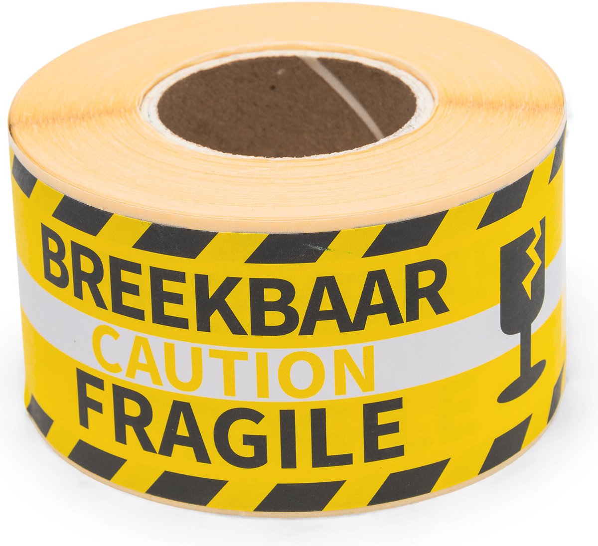 Raadhuis gevaaretiketten - fragile - geel zwart - 250 stuks - sticker waarschuwing