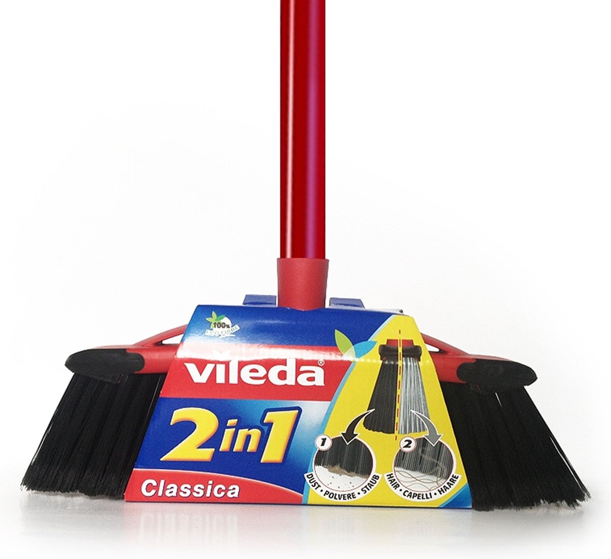 Vileda master - 2 in 1 - bezemborstel met steel - wee soorten borstelharen = dubbele reinigingskracht ingesteld met palen