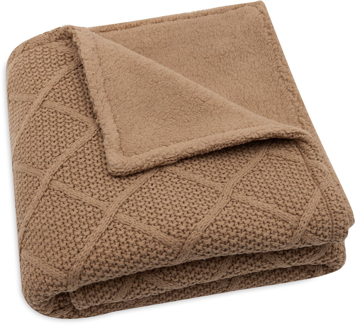 Jollein - deken wieg 75x100cm - wiegdeken, wiegdekentje, dekentje baby - check knit biscuit teddy fleece