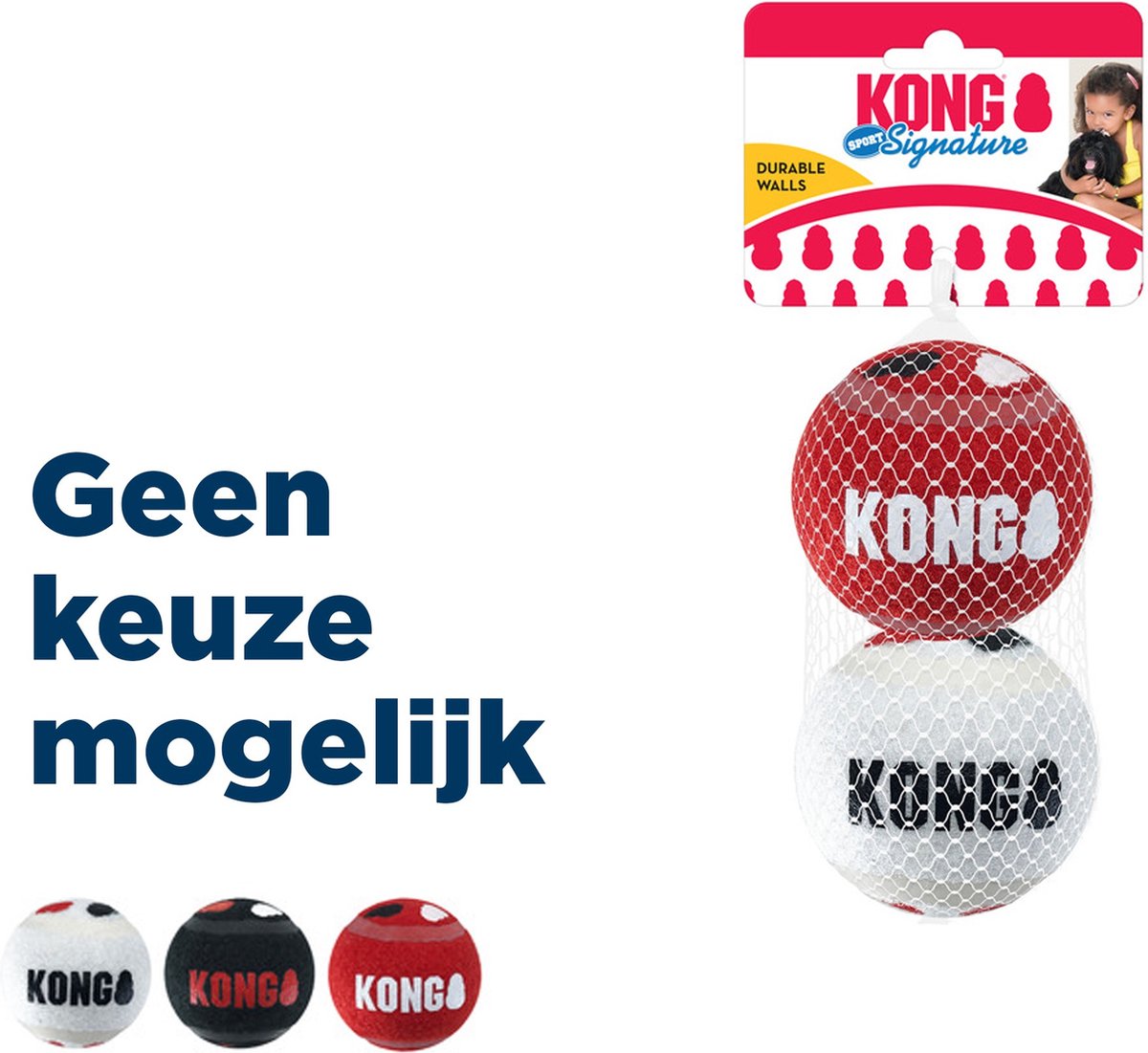 Kong signature speelballen l - steviger dan tennisballen - niet schurend materiaal - speelbal voor honden - 2 stuks