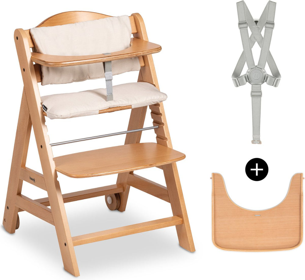 Hauck beta+ kinderstoelset - fsc®-gecertificeerd – hout - inclusief wielen en houten tafel - natural