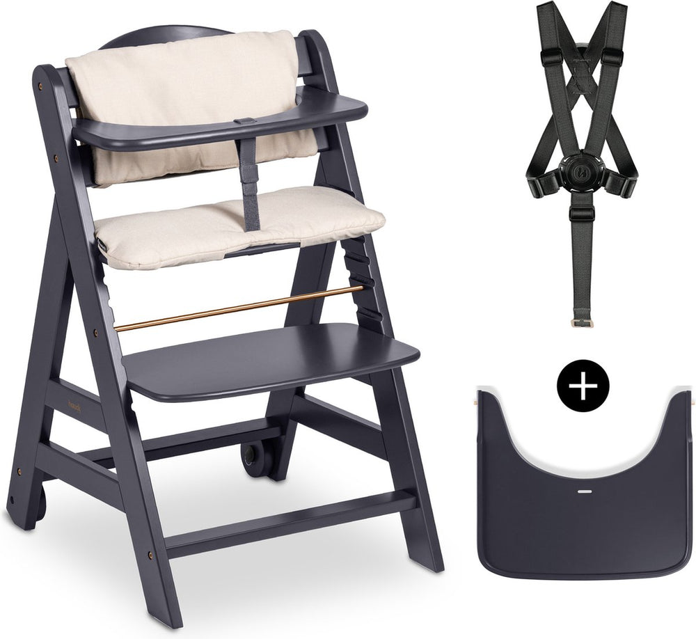 Hauck beta+ kinderstoelset - fsc®-gecertificeerd – hout - inclusief wielen en houten tafel - dark grey