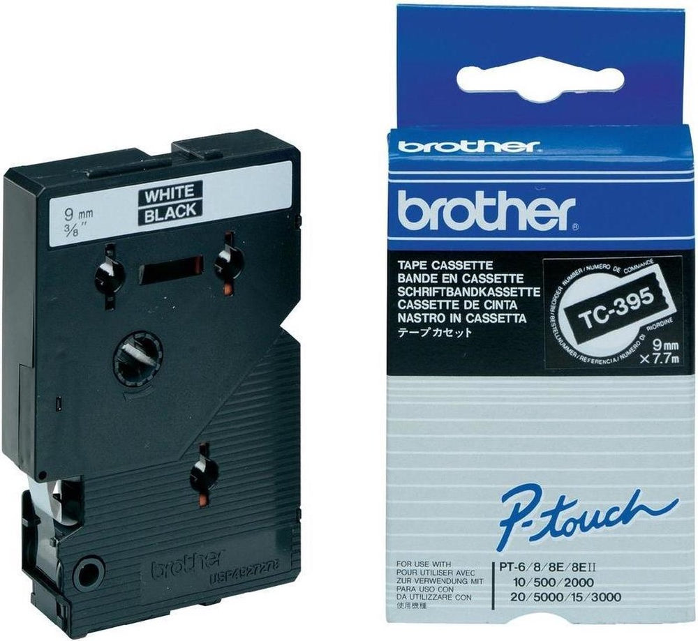 Brother p-touch tc-395 white on black 9mm