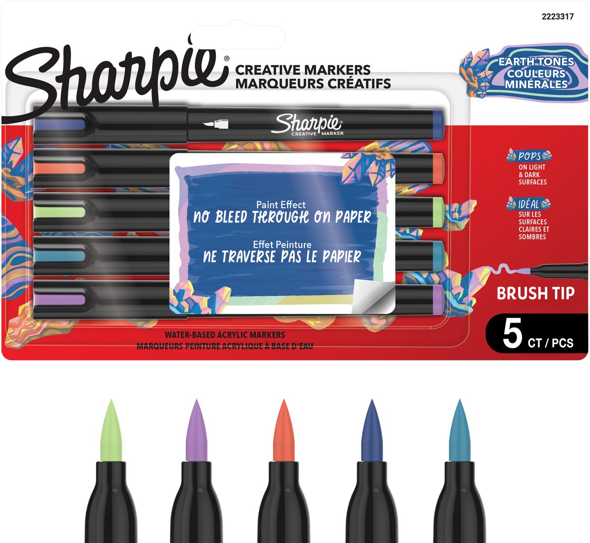 Sharpie creative marker acrylverf pennen | water-based verfmarkers | niet-doorlopende inkt schrijft op de meeste oppervlakken | borstelpunt | knutsel- en kunstbenodigdheden | warme tinten | 5 stuks