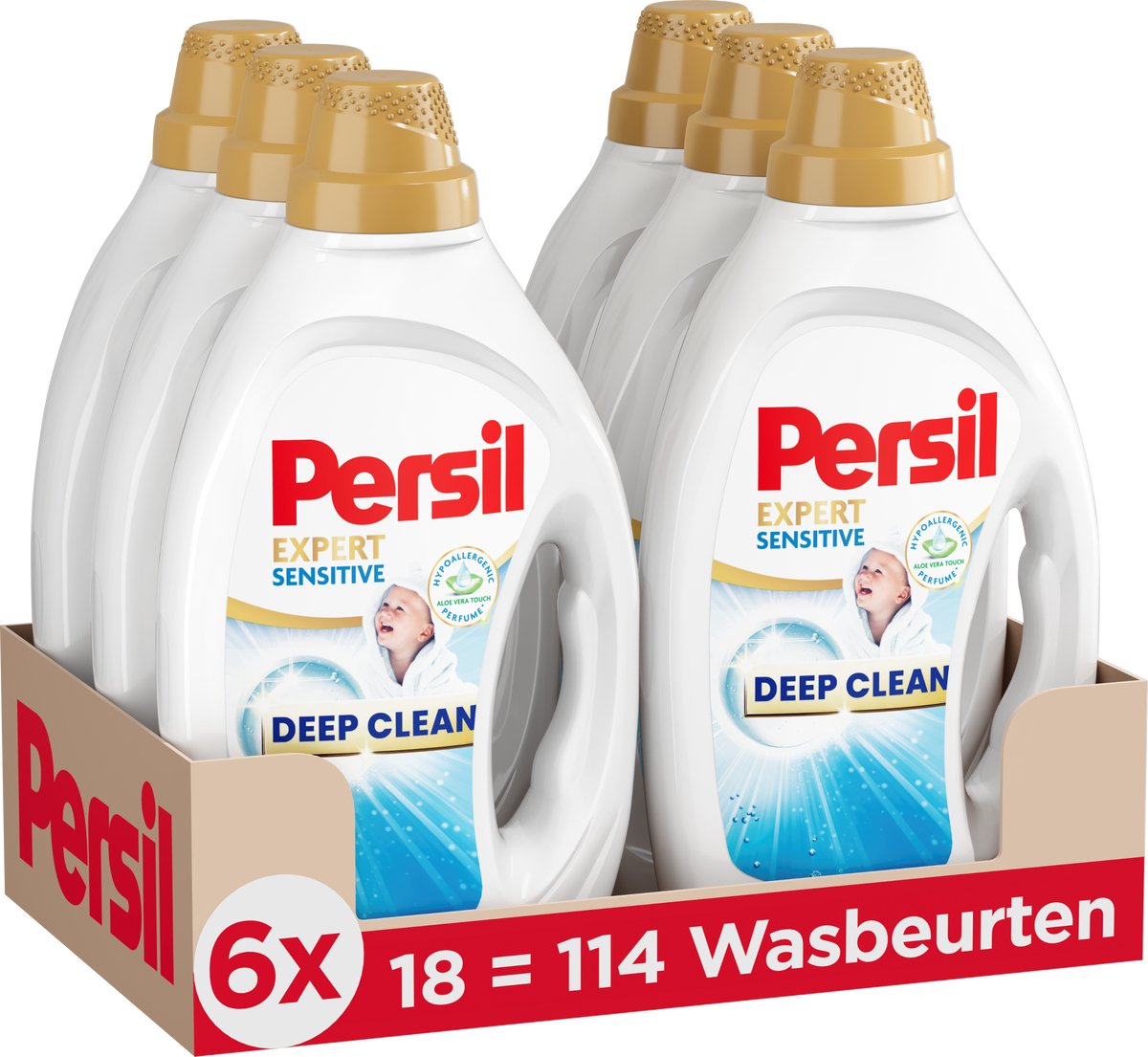 Persil vloeibaar wasmiddel - sensitive gel - witte gekleurde was - allergie-vriendelijk - hypoallergene parfum - voordeelverpakking - 6x 18 = 108 wasbeurten