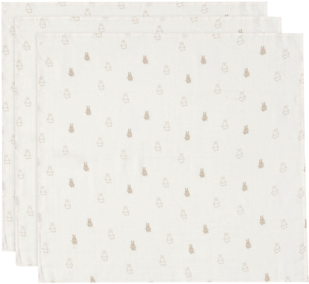 Jollein x nijntje - hydrofiele doek small 70x70cm - inbakerdoek, spuugdoekjes, baby doeken - zacht katoen - happy miffy - nougat - 3 stuks