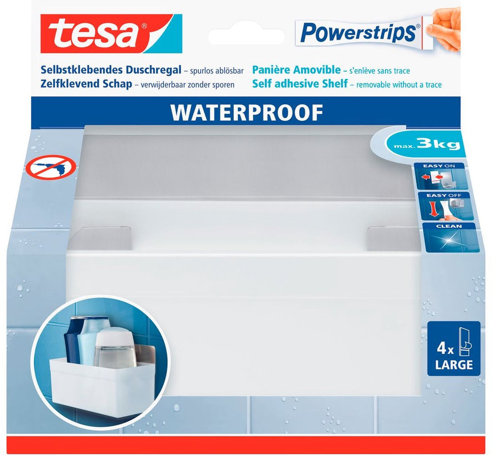 Tesa shampoo zeep rekje rvs - badkamer benodigdheden accessoires - verwijderbare haken - opplak houder scheermes