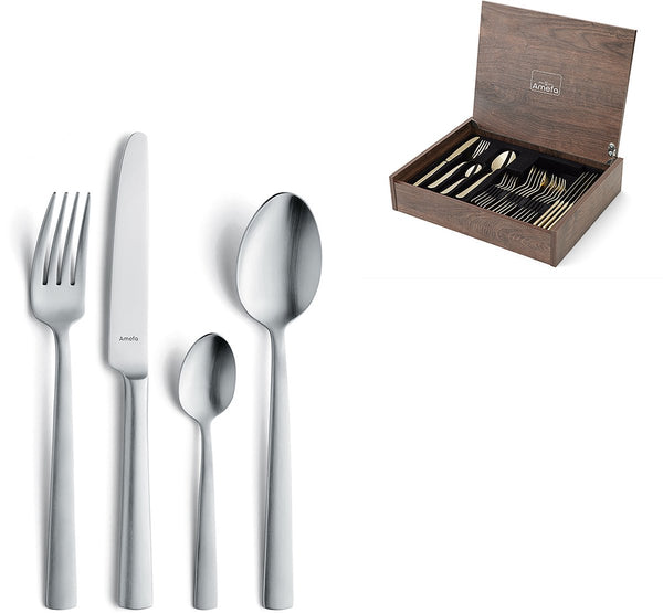 Amefa ventura 24-delige bestekset – 6 personen – satijn – in luxe houten cassette-hoogwaardig 18 10 chroomnikkelstaal