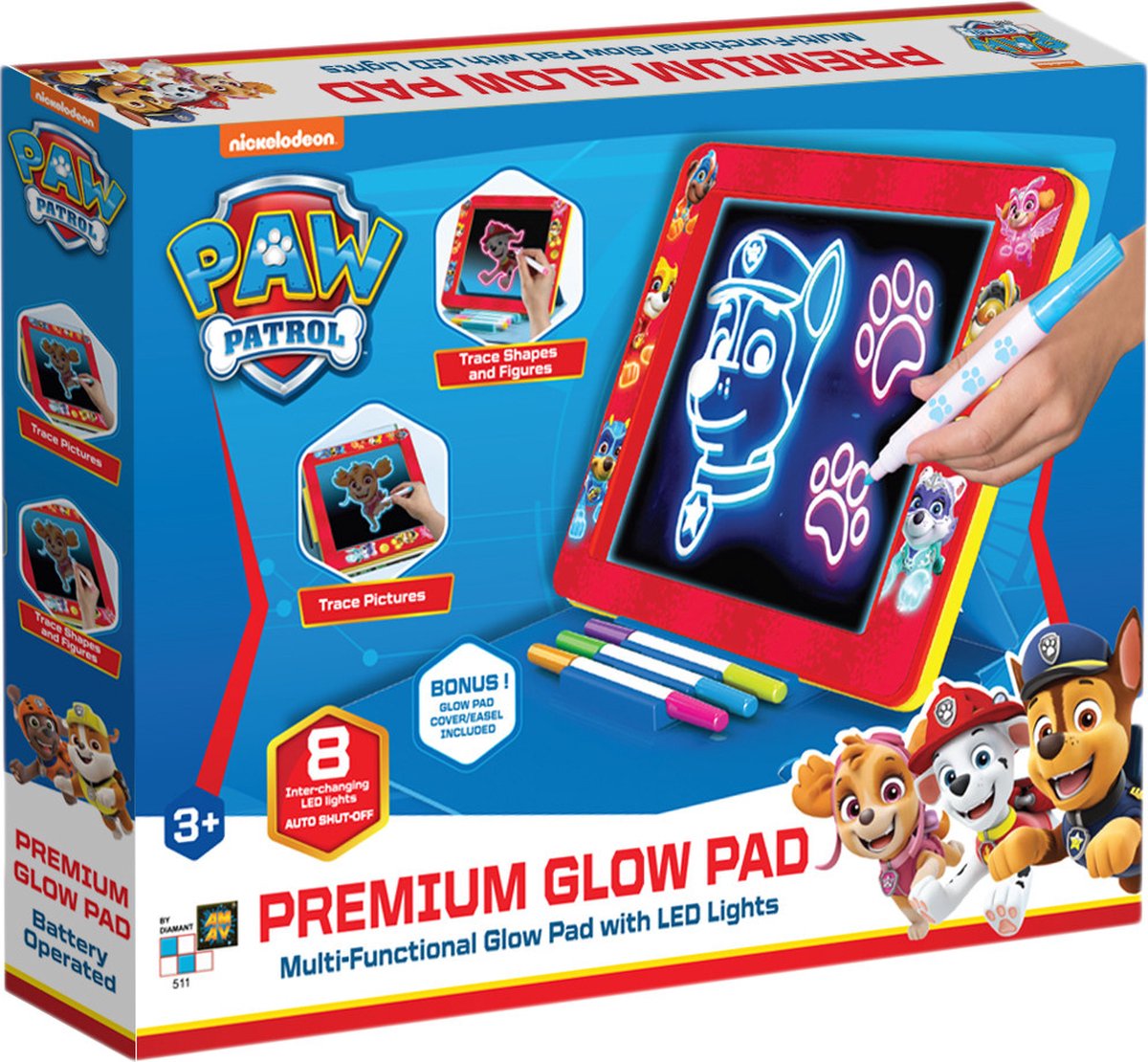 Paw patrol - premium glow pad - magisch tekenbord - multicolor