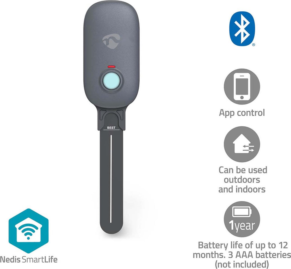 Nedis smartlife vochtmeter – bluetooth – ip55 – app-bediening – voor planten – wit