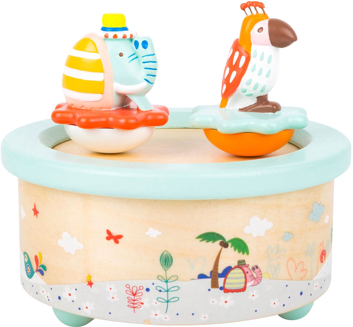 Small foot - wooden music box parrot and elephant