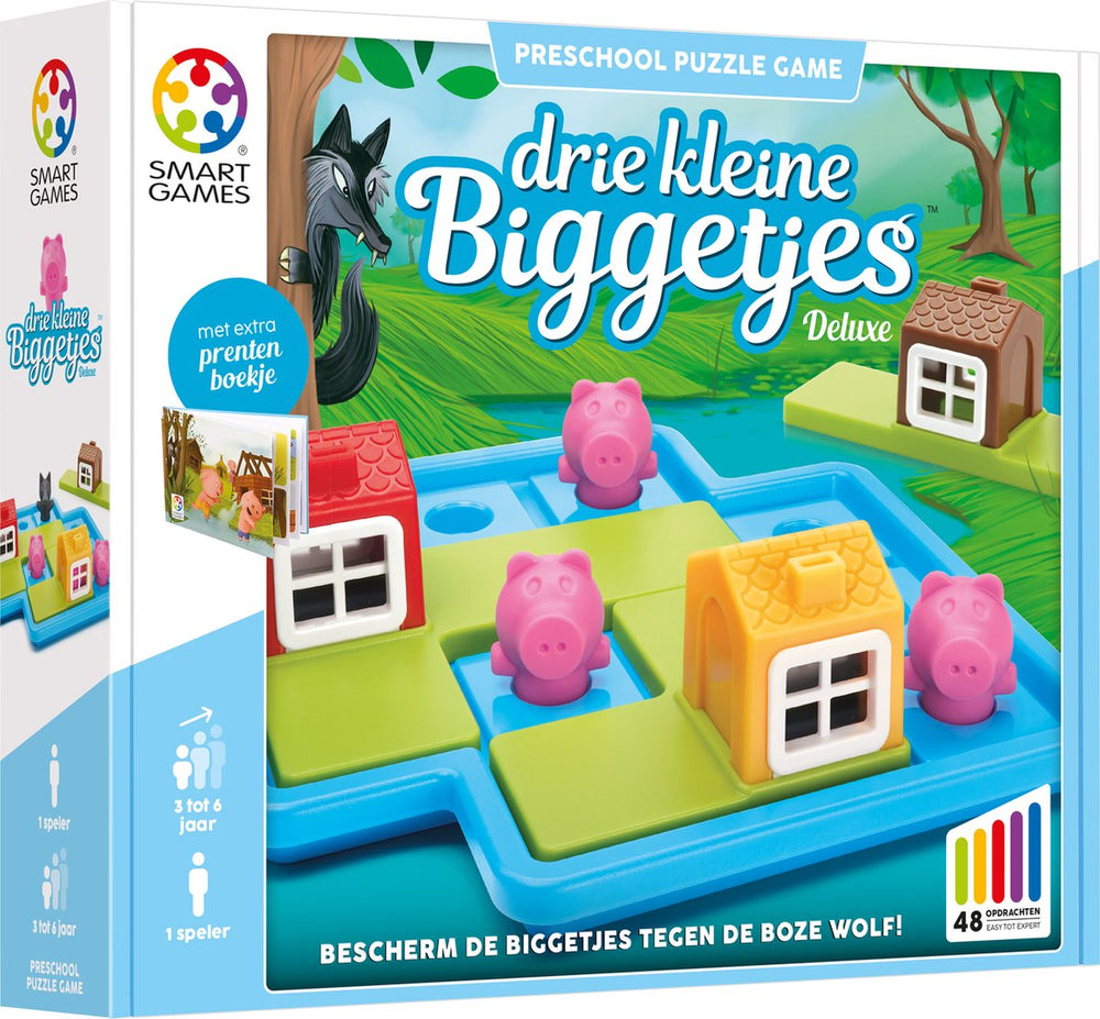 Smartgames drie kleine biggetjes - logisch denkspel voor kleuters jonge kinderen - 48 opdrachten met prentenboek - educatief solospel - vanaf 3 jaar - sprookje