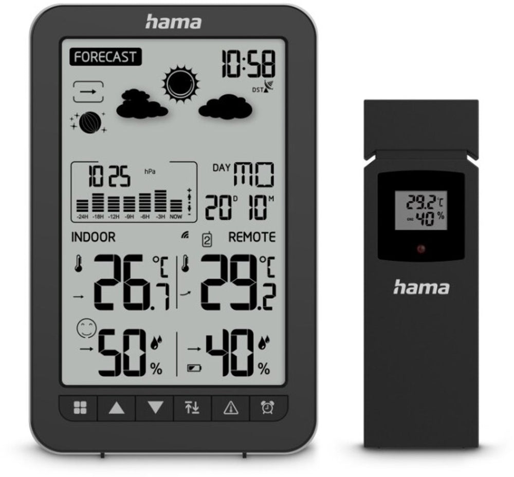 Hama wetterstation ko samui, mit außensensor, funk, wecker, schwarz 00222219 draadloos weerstation