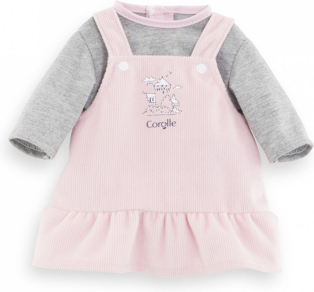 Corolle poppenjurk met shirt - babypop kleding 36cm roze grijs.