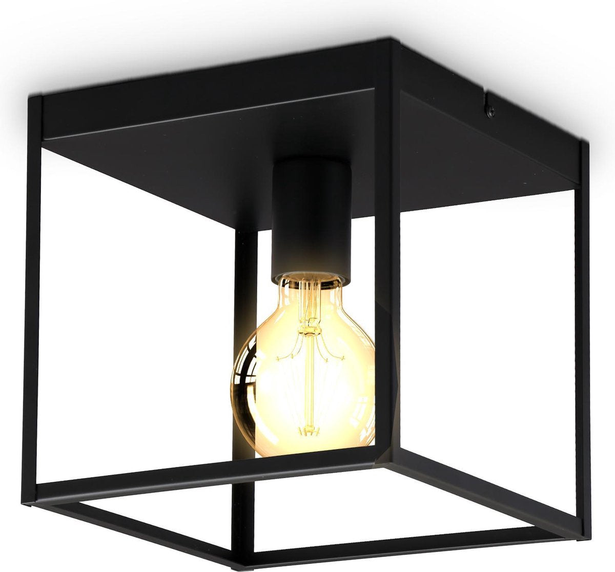 B.k.licht - zwarte plafondlamp - decoratiev - industriële lamp - metaalen - e27 fitting - 22x22 cm